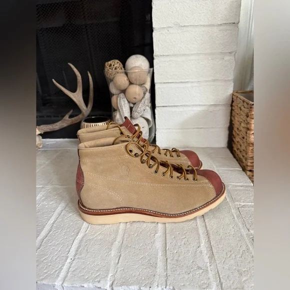 Chippewa Monkey Boots Suede Leather Size 10 ЕЕЕ Tan Maroon - Picture 3 of 13